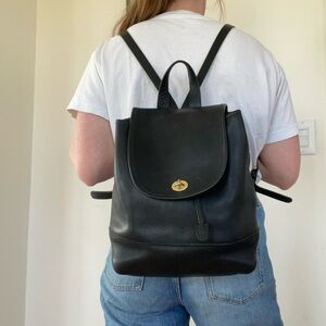Vintage COACH Black Leather Backpack with Turn-Lock Closure